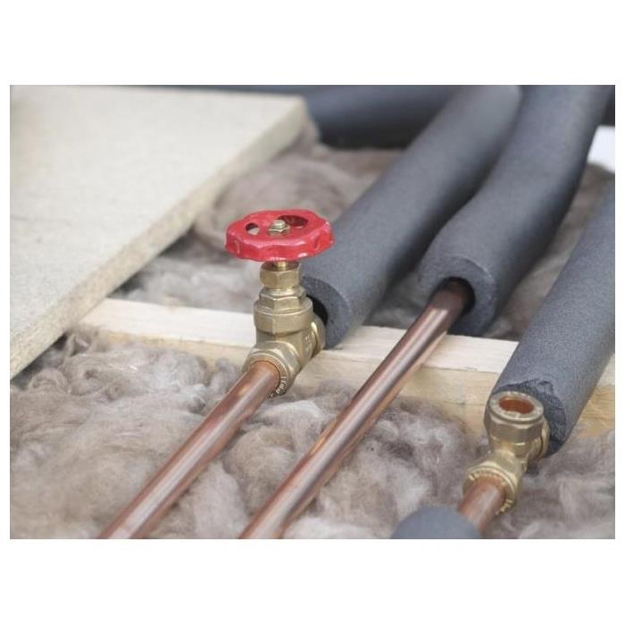copper pipes wrapped in foam insulation